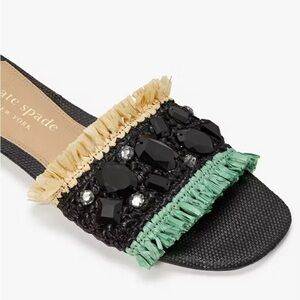 Kate Spade ♠️ Bora Bora Sandals, Black/ Natural/ Mint NIB